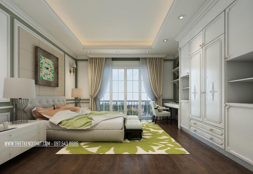 Thiết kế nội thất phòng ngủ nhà liền kề khu đô thị Văn Quán